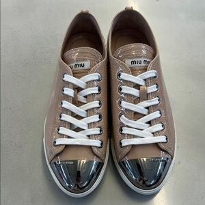 Miu Miu Nude Sneakers with Metallic Silver Toe